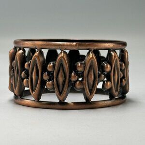 3/$30 Copper Tone Wide Cuff Bracelet Sturdy Geometric Cutout Statement  8.5"